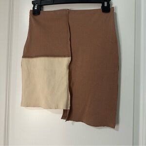 Naked Wardrobe Two-Tone Brown and Cream mini Skirt Medium color block bodycon
